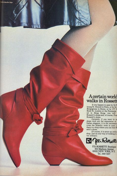 Fratelli Rossetti 1982 | barbiescanner | Flickr 1980s Shoes, 1980’s Fashion, Red Leather Shoes, Yeezy Fashion, Fashion 1980s, Fashion Ads, 20th Century Fashion, Old Magazines, 1980s Fashion