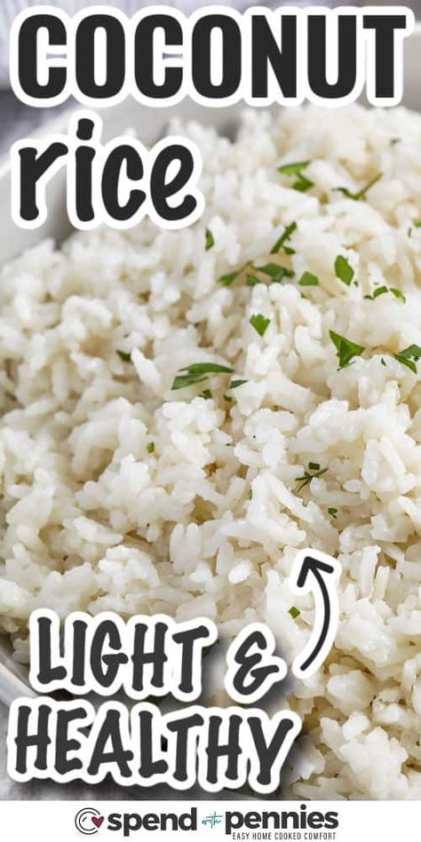 Delight in the creamy taste of this delicious coconut rice. This recipe turns plain rice into a tasty side with creamy coconut milk, a hint of sweetness, and a touch of salt. It's fluffy and tender, pairing perfectly with any meal. This isn't your everyday rice; it's a flavorful favorite that beats any basic dish. Enhance your dining with this simple yet exotic Thai-inspired rice. #spendwithpennies Calrose Rice Recipes, Cocunut Rice, Sweet Rice Recipe Easy, Asian Rice Recipes, Coconut Milk Rice Recipe, Thai Rice Recipes, White Rice Dishes, Easy Coconut Rice, Thai Coconut Rice