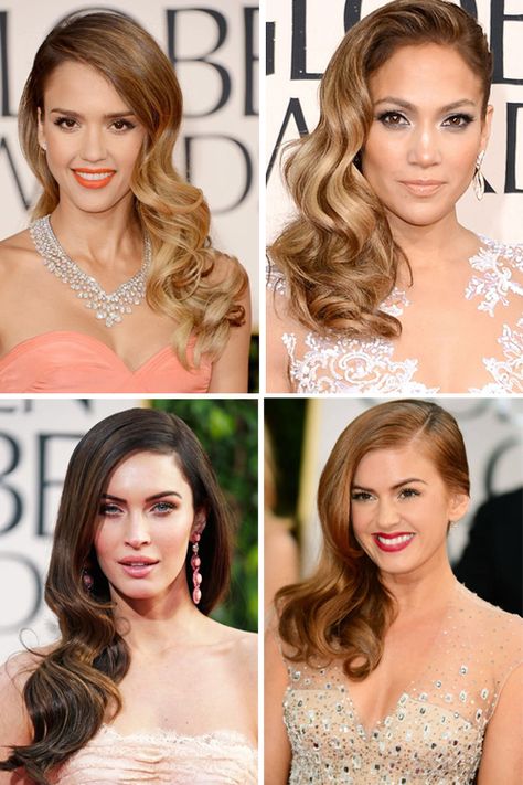 Darling hairstyle ~ Making Waves at The Golden Globes +++Visit http://www.makeupbymisscee.com/ For tips and how to's on #hair #beauty and #makeup Hollywood Curls, Wedding Hairstyles And Makeup, Brunette Ombre, Long Hair Waves, Bridal Party Hair, Curls Hair, Guest Hair, Hollywood Hair, Side Hairstyles