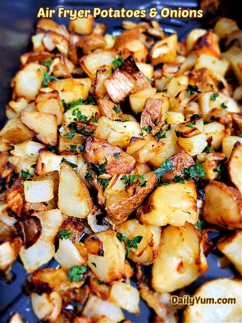 roasted onions and potatoes in the air fryer Air Fryer Dutch Potatoes, Air Fryer Onions And Potatoes, Air Fryer Potatoes And Veggies, Airfryer Potatoes And Onions, Air Fryer Breakfast Potatoes And Onions, Potatoes And Onions In Air Fryer, Potatoes In Air Fryer Roasted, Air Fryer Fried Potatoes And Onions, Airfryer Roasted Potatoes