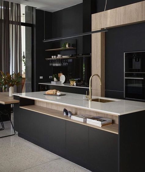 Kitchen Ikea, Interior Modern, Black Cabinets, Luxury Kitchens, Trendy Kitchen, Counter Tops, Decor Minimalist, Minimalist Kitchen, Black Kitchens