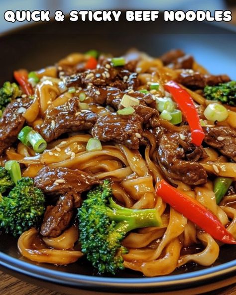 Quick & Sticky Beef Noodles Sticky Beef, Fresh Egg Noodles, Beef Noodles, Sirloin Steak, Diet Recipes Easy, Spicy Beef, Noodles Recipe, Spring Onions, Healthy Food Dishes