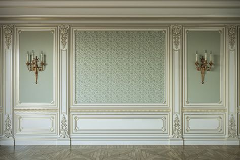 Beige wall panels in classical style wit... | Premium Photo #Freepik #photo #pattern #gold #texture #wood Classic House Interior Design, White Wall Paneling, Baroque Interior, Wall Panel Design, French Walls, Panels Wall, Classic Interior Design, Classical Style, Classic Wall