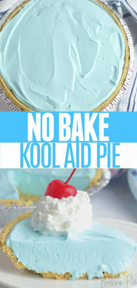 Light, creamy and fruity, this No Bake Kool Aid Pie is the perfect dessert for hot summer days. It's SOOO easy to make and takes just a couple of ingredients and under 10 minutes to prepare. #nobakedesserts #koolaidpie #nobakerecipes #summerdessertrecipes Koolaid Cake Recipes, No Bake Kool Aid Pie, Koolaid Pie Recipes, Easy Refreshing Desserts, Easy Summer Dessert Ideas, Easy Cream Pies No Bake, Easy Summer Pies, Refrigerator Pies Recipes, Summer Pies No Bake