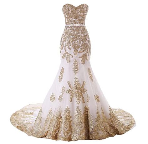 Gold Wedding Dress Champagne Mermaid, Ivory And Gold Wedding Dress, Gold Wedding Dress Plus Size, Shadowhunter Wedding, Gowns Online Shopping, Dream Future, Gold Wedding Dress, Wedding Dress Sash, Long Formal Gowns