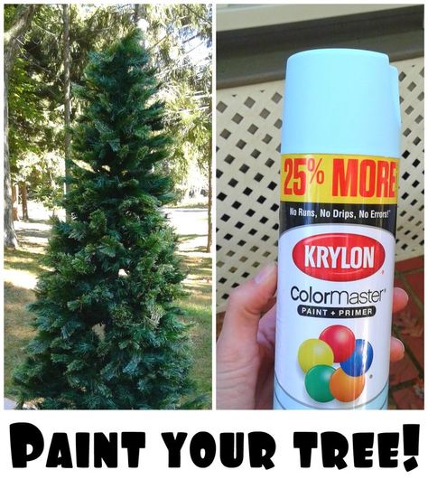 Did you know you can paint your artificial tree?!  You sure can!  Paint your tree any color to match your holiday decor.  Or you can paint a tree to match your fall decor and one to match your winter decor so that you can leave your tree up even longer.  #diy #christmas #decor #tree #artificial #spraypaint #holiday Christmas Tree Tumblr, Artifical Christmas Tree, Christmas Tree Spray, Christmas Mantles, Christmas Tree Drawing, Slim Christmas Tree, Tree Artificial, Diy Christmas Garland, Fall Trees