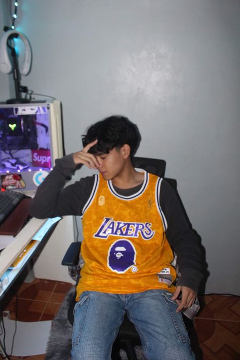 Laker Outfits Men, Nba Jersey Aesthetic, Jersy Outfits Men, Lakers Outfit Men, Lakers Jersey Outfit Men, Laker Jersey Outfit Men, Jamie Reyes, Jersey Outfit Men, Hoco Outfits