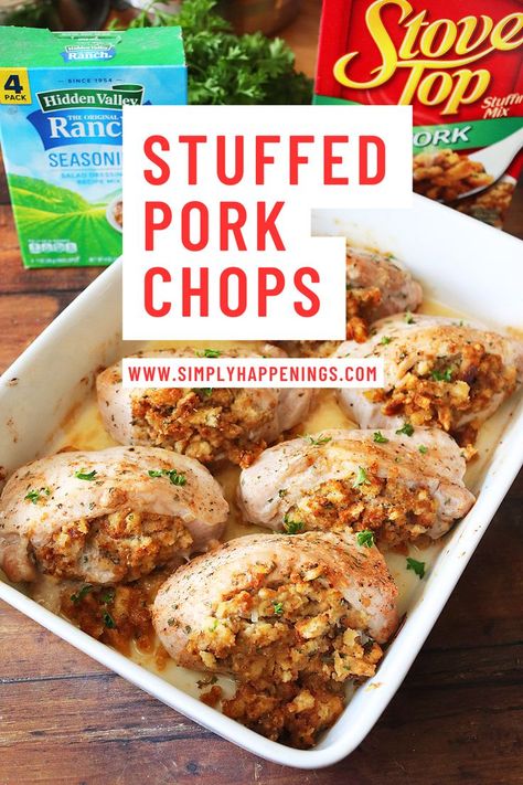 Stuffed Pork Chops Dinners With Stove Top Stuffing, Pork Chops With Stovetop Stuffing, Pork Chop Recipes With Stuffing, Baked Stuffed Pork Chops With Stove Top Stuffing, Stuffing Stuffed Pork Chops Baked In Oven, Dressing Stuffed Pork Chops, Unstuffed Pork Chops, Stovetop Stuffed Pork Chops, Stuffed Pork Chop Recipes Baked