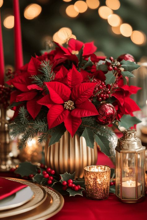 Christmas Wedding Centerpiece Christmas Decor Poinsettia, Pointsetta Centerpieces Christmas, Christmas Floral Centerpieces, Poinsettia Christmas Decor, Floral Christmas Centerpieces, Christmas Floral Arrangements Diy, Poinsettia Centerpiece, Christmas Wedding Centerpieces, Outdoor Christmas Decoration Ideas