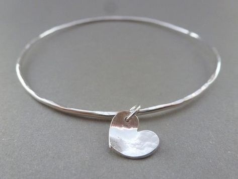 Heart Bangle Bracelet, Hammered Bracelet, Hammered Bangles, Silver Bracelets For Women, Daughter Jewelry, Sterling Silver Charm Bracelet, Silver Jewelry Earrings, Silver Jewelry Design, Silver Jewelry Necklace