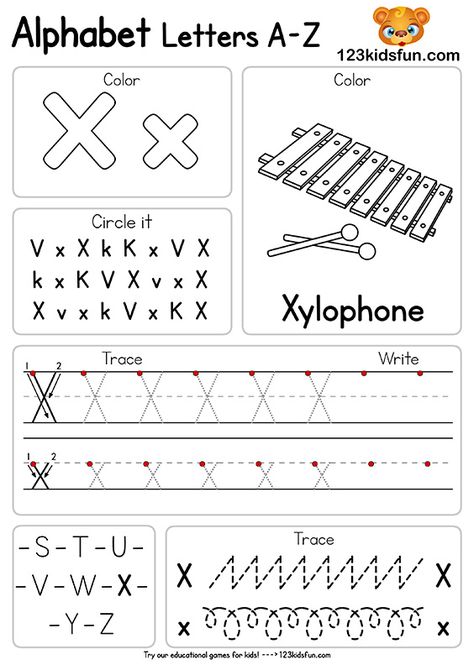 X Worksheets For Preschool, Letter X Worksheet, Letter Preschool, Alphabet Writing Worksheets, Free Printable Alphabet Worksheets, Learn Alphabet, Coloring Games, Fun Apps, X Letter