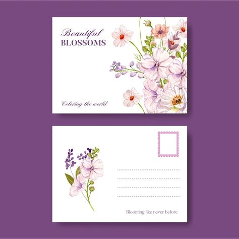 Flower Postcard Design, Floral Postcard, Flower Postcard, Postcards Design, Diy Postcard, Most Popular Flowers, Garden Watercolor, Custom Postcards, Postcard Template