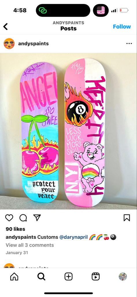 Diy Painted Skateboard, Bottom Of Skateboard Painting Ideas, Decorative Skateboard, Skateboard Canvas Painting, Painted Skateboard Wall Art, Skateboard Art Design, Sophomore Year, Skateboard Art, Journal Doodles