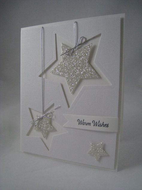 Cartolina For Christmas, Special Christmas Cards Handmade, White Christmas Card Ideas, Die Cut Christmas Cards Handmade, Star Christmas Cards, Star Christmas Cards Handmade, Diy Christmas Tags Handmade, Christmas Cards With Stars, Christmas Cards Handmade Elegant