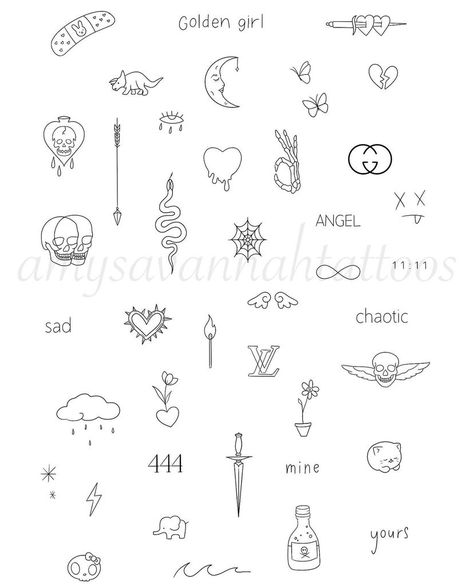 Tiny Tat Flash Sheet, Arm Tattoo Collage, Tattoos That Mean Friendship, Aesthetic Mini Tattoo, Hand Tattoos Writing, Small Simplistic Tattoos, Writing On Hand Tattoo, Hand Poked Tattoo Ideas, Small Subtle Tattoos