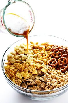 This Extra-Bold Chex Mix recipe is made just the way I like it -- with lots of extra sauce. Such a great snack or party appetizer! | gimmesomeoven.com Chex Mix With Cheerios, Bold Check Mix Recipes, Appetizers For Kids Party, Bold Chex Mix Recipe, Ideas For Appetizers, Check Mix, Chex Mix Recipe, Chex Party Mix, Snack Mixes