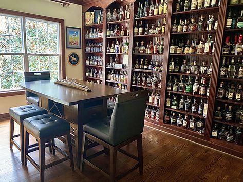 Whiskey Library, Bar Lounge Room, Whiskey Lounge, Bourbon Room, Whiskey Room, Bourbon Tasting, Bourbon Bar, Home Bar Rooms, Basement Remodel Diy