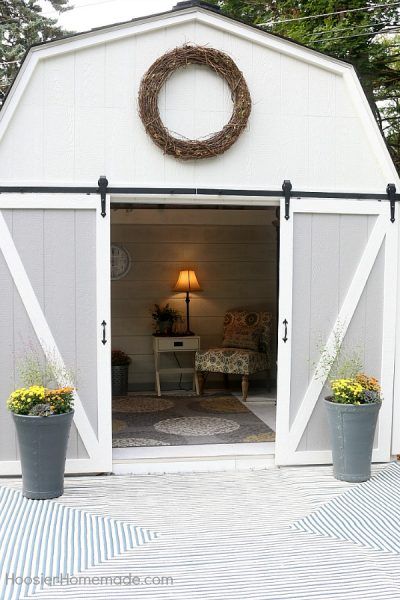 She Needs a She Shed with Fixer Upper Farmhouse Flair! - The Cottage Market Farmhouse She Shed, Shed Conversion Ideas, Fixer Upper Farmhouse, Shed Makeover, Shed House Plans, Backyard Storage Sheds, Wood Shed Plans, Build Your Own Shed, Backyard Storage