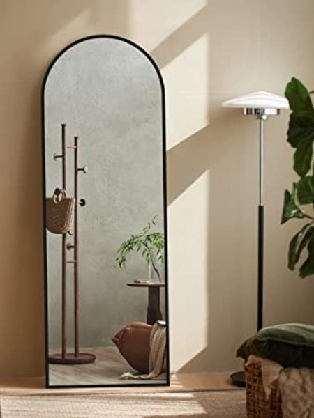 Mirror Standing Mirror 50 x 150 cm Black Full Length Mirror Arch Wall Mirror Large Metal Frame HD Rectangular for Living Room Bedroom Entrance Area Oval Mirror Bedroom, Mirror Arch, Curved Mirror, Long Mirror, Large Wardrobes, Mirror Inspiration, Big Mirror, Arched Mirror, Full Body Mirror