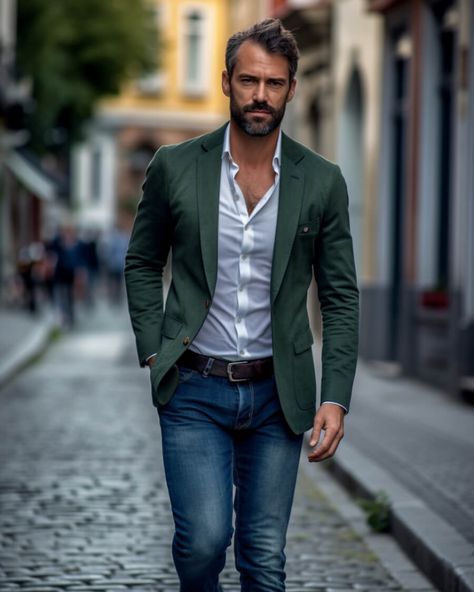 Green Blazer With Jeans, Blazer With Jeans Men, Green Jeans Outfit, Green Blazer Outfit, Blazer And Jeans, Men's Wedding Outfit, Jeans Outfit Men, Summer Blazer, Handsome Guys