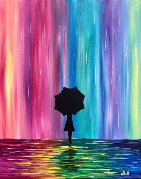 Whimsical Acrylic Painting Ideas, Pastel Art Ideas Easy, Silouttes Art Painting, Easy Colorful Paintings, Rainbow Painting Ideas, Painting With A Twist Ideas, Rainbow Art Painting, Colorful Painting Ideas, Rainbow Acrylic Painting