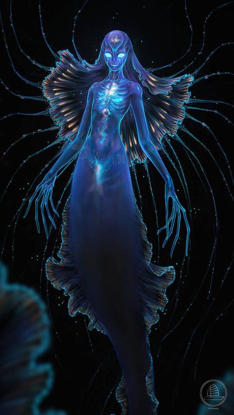 Jellyfish Mermaid, Deep Sea Jellyfish, Ocean Monsters, Sea Jellyfish, Mermaid Man, Humanoid Creatures, Sea Monster, Mermaids And Mermen, Image Painting