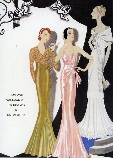 Fashion History: How 30s Vintage Influences Fashion Today - Eluxe Magazine 1930s Fashion Plates, Costume Closet, Charles Martin, 1930 Fashion, 1930's Fashion, Nice Designs, Rene Gruau, Vintage Bridesmaid Dresses, Fashion Decades