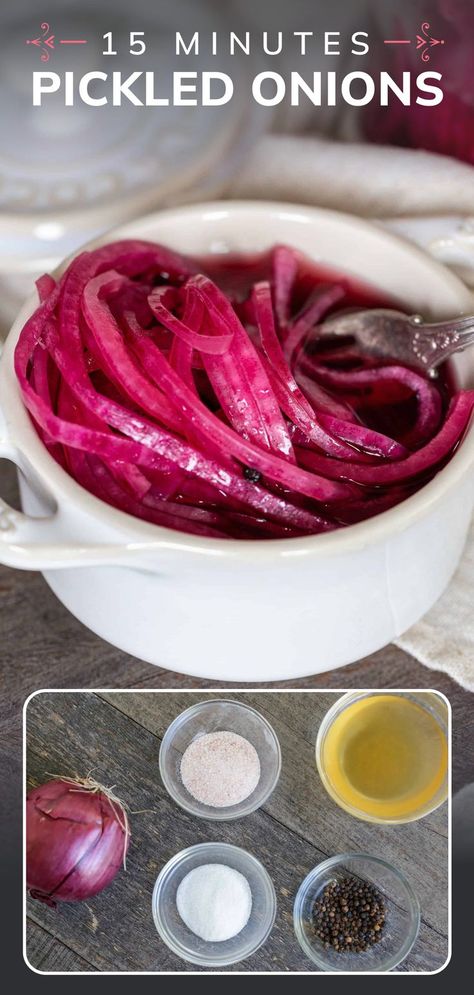 Pickles Onions Red, Easy Pickled Red Onion Recipe, Pickled Red Onions Salad, Easy Pickled Onions Recipe, Pickled Red Onions Quick, Pickles Red Onions Easy, Instant Pickled Red Onions, How To Pickle Red Onions Quickly, Quick Onion Pickle