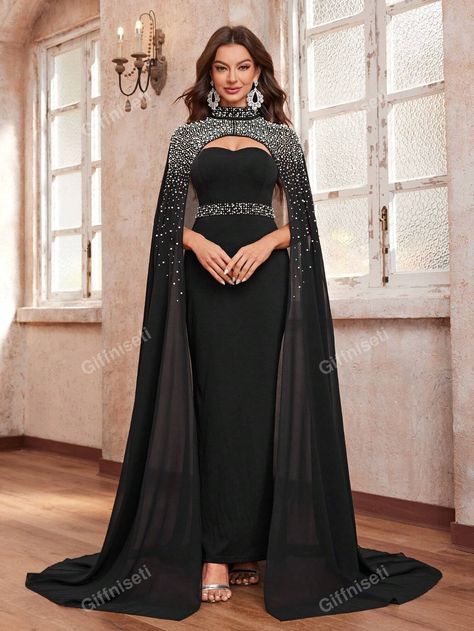 Giffniseti Women's Rhinestone & Beaded Stand Collar Halter Shawl For Parties, Evening GownsI discovered amazing products on SHEIN.com, come check them out! Classy Evening Dress, Affordable Formal Dresses, Plus Size Evening Gown, Vibrant Dress, Classy Prom Dresses, Short Gowns, Womens Prom Dresses, Plus Size Formal Dresses, Women Formals