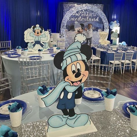 Mickey Mouse Winter Wonderland Party, Winter Mickey Mouse Birthday, Mickey Mouse Baby Shower Ideas, Mickey Baby Showers, Mickey First Birthday, Mickey Mouse Themed Birthday Party, Mickey Mouse Baby Shower, Mickey Mouse 1st Birthday, Mickey Baby