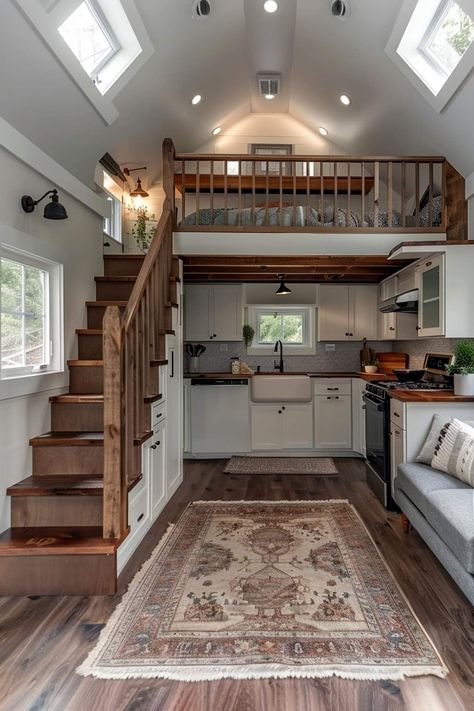 12x 32 Tiny House, Tiny Home With Basement, Sheds To Tiny Houses, Cute Tiny Homes, Tiny Home Decorating Ideas, Small Loft House, Farmstead Kitchen, Barn Tiny House, Adu Ideas