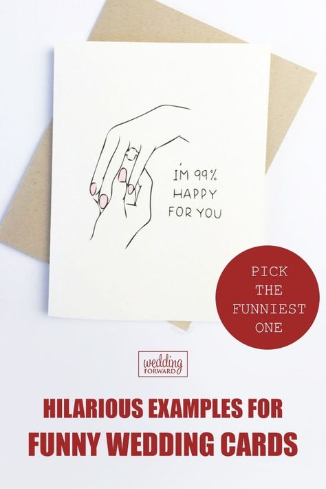 Funny wedding cards are a great swing from the norm and a lovely way to congratulate the couple. Let’s help you with a wedding cards wording. #wedding #bride #weddingforward #weddingtips Funny Wedding Cards Congratulations, Homemade Wedding Cards, Wedding Party List, Wedding Invitation Quotes, Wedding Card Wordings, Wedding Quotes Funny, Wedding Photography List, Wedding Day Quotes, Funny Wishes