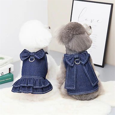 Cheap Pet Supplies Online | Pet Supplies for 2023 Small Dog Dresses, Denim Bows, Denim Baby, Harness Dress, Dog Photoshoot, Denim Dog, Small Dog Clothes, Dog Vest Harness, Pet Dress