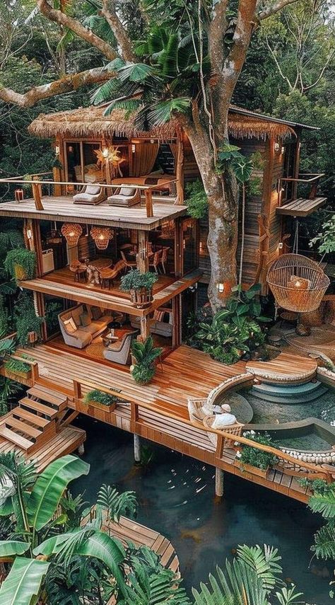 Treehouse Aesthetic Inside, Treehouse Aesthetic, Black Bathroom Decor Ideas, Boho Hippie Home, Luxury Tree Houses, Dark And Handsome, Black Bathroom Decor, Tiny House Luxury, Tree House Plans