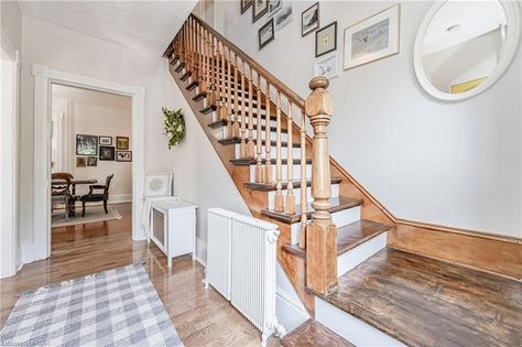 Refinishing Wood Stairs Old House Stairs Old House, Old House Staircase, Stairway Paint Ideas, Old Stairs, Upstairs Landing, Wooden Staircase, House Staircase, Treads And Risers, Staircase Makeover