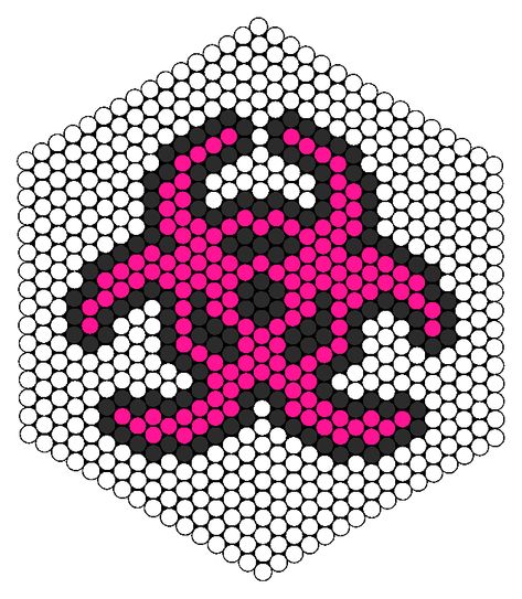 Perler Pink N Black Biohazard Perler Bead Pattern | Bead Sprites | Misc Fuse Bead Patterns Goth Perler Beads, Rave Crafts, Perler Necklaces, Kandi Cuffs, Kandi Ideas, Perler Ideas, Easy Perler Beads Ideas, Fuse Bead Patterns, Art Perle