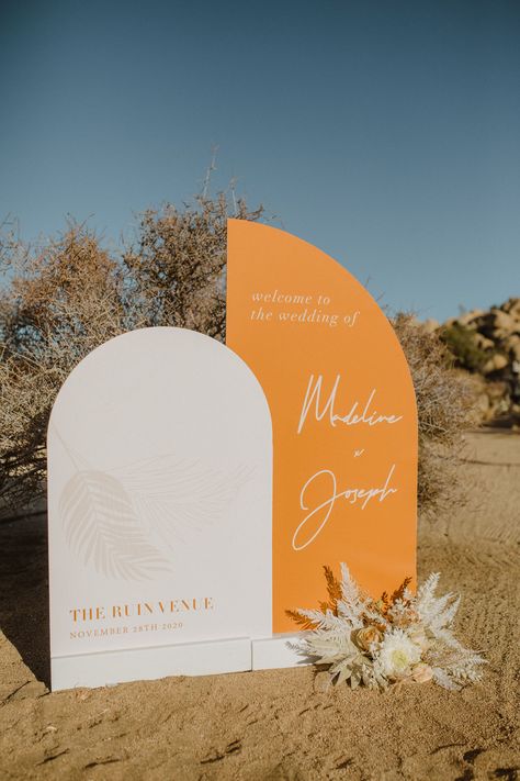 Joshua Tree Wedding, Bohemian Wedding Decorations, Event Lighting, Sunset Colors, Desert Wedding, Tree Wedding, Wedding Signage, In The Desert, Wedding Deco