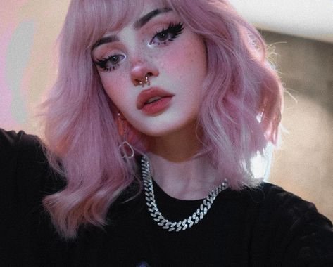 Pink Egirl Makeup, Egirl Pink Hair, Egirl Makeup Looks, Cute Pink Hair, Pink Wig With Bangs, E Girl Makeup, Egirl Makeup, Aesthetic Egirl, Kawaii Makeup