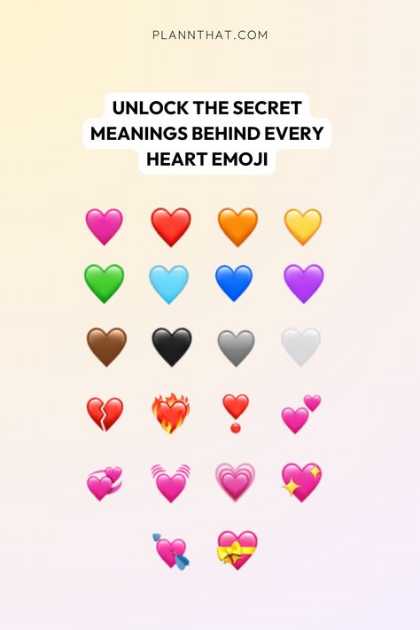 They’re a vibrant part of our everyday conversations! Dive into our guide to discover the meanings behind popular heart emojis. 

Dive into the colorful world of heart emojis and find out how to use them to express your feelings perfectly! Different Heart Meanings, Meanings Of Heart Emojis, White Heart Meaning, Color Heart Meaning, What Different Heart Emojis Mean, Blue Heart Meaning, Heart Color Meanings Emoji, Blue Heart Emoji Meaning, Black Heart Meaning