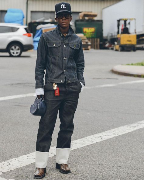 Tommy Ton on Instagram: "Just the coolest @itstonirenee #pride #pridemonth #lgbtqia #lgbt #lgbtq🌈" Canadian Tuxedo Mens, Double Denim Fashion, Tommy Ton, Canadian Tuxedo, Fitting Room, Double Denim, Mens Fashion Fall, Dream Style, Mens Fall