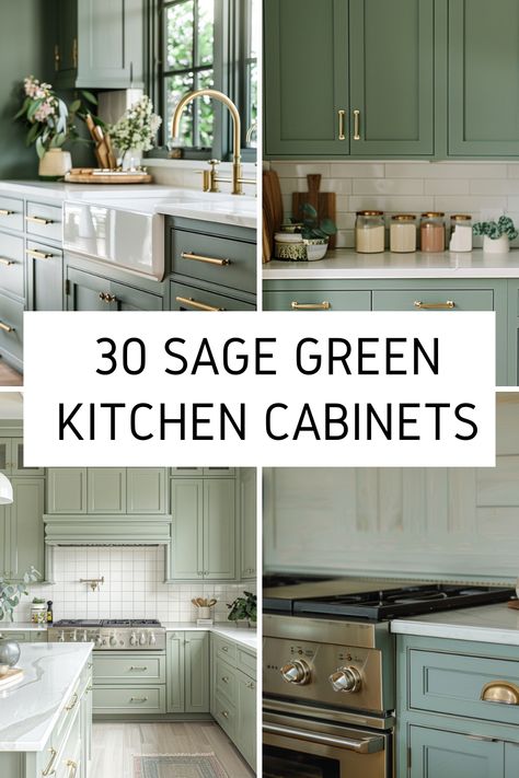 Explore 30 captivating sage green kitchen cabinet ideas that perfectly embody modern farmhouse aesthetics. These cabinets effortlessly combine contemporary elegance with rustic charm, adding a serene and inviting vibe to your kitchen space. Whether you're aiming for a cozy farmhouse feel or a sleek modern look, these inspirational cabinet ideas will surely ignite your creativity for your next renovation project. Green Cabinet Colors, Sage Green Cabinets, Sage Green Kitchen Cabinets, Green Kitchen Cabinet, Best Countertops, Green Cabinet, Sage Kitchen, Kitchen Cabinet Color Ideas, Sage Green Kitchen