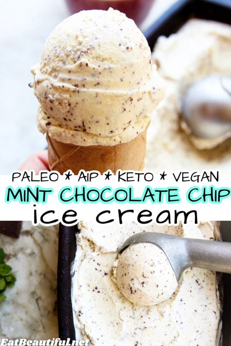 Keto Mint Chocolate Chip Ice Cream, Paleo Ice Cream Recipes Machine, Dairy Free Mint Chocolate Chip Ice Cream, Whole 30 Ice Cream Recipes, Aip Dairy Free Recipes, Whole30 Ice Cream, Dairy Free Peppermint Ice Cream, Vegan Mint Chocolate Chip Ice Cream, Whole 30 Ice Cream