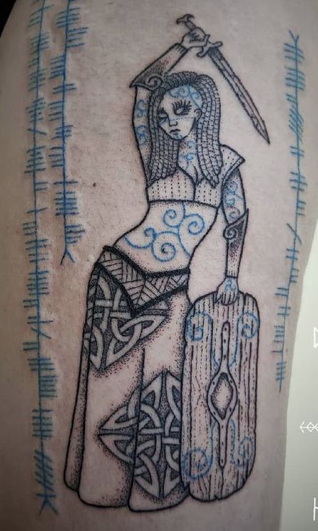 Norse Berserker Tattoo, Shaman Tattoo Design, Dagda Celtic God Tattoo, Irish Mythology Tattoo, Traditional Viking Tattoo Design, Boudicca Tattoo, Dwarven Tattoo, Norse Runes Tattoo, Nomadic Tattoo