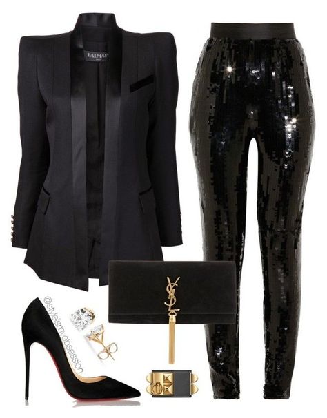 "Holiday Glam 3" by dnicoleg ❤ liked on Polyvore featuring Balmain, Jason Wu, Yves Saint Laurent and Christian Louboutin Black Sequin Pants, Sequin Pants, Holiday Glam, Fashion Night, Jason Wu, Looks Chic, Komplette Outfits, Mode Inspiration, Look Fashion