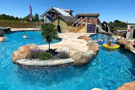 Diy Backyard Lazy River, Sand Pools Backyard Diy, Small Lazy River Pool Backyard, Residential Lazy River Pool, Pool With Lazy River Backyard, Home Lazy River Pool, Diy Lazy River In Backyard, Diy Lazy River, Home Lazy River