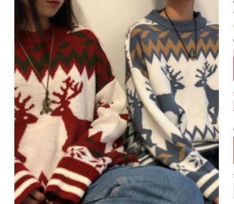 Korean Couple Outfits, Christmas Kawaii, Oversized Sweater Women, Oversize Sweater, Korean Couple, Casual Sweater, Sweater Women's, Clothes Women, Women's Sweaters