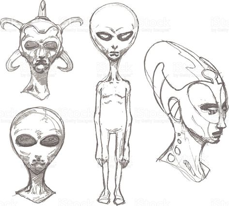 Alien Sketch Concept Art, Alien Drawing Reference, Simple Alien Drawings, Alien Drawing Sketches, Alien Art Drawing, Alien Drawing Easy, Aliens Drawing, Alien Sketch, Portraits Pencil