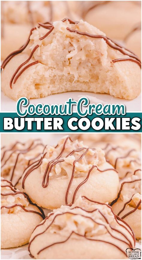 COCONUT CREAM COOKIES - Butter with a Side of Bread Cream De Coconut Recipes, Cream Horn Cookies, Coconut Cream Pudding Cookies, Recipes That Use Coconut Cream, Coconut Cream Cookies Recipes, Custard Cream Cookies, Baking With Coconut Milk, Recipes With Cream Of Coconut, Coconut Cream Dessert Recipes