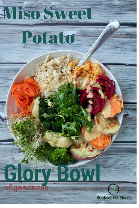 Miso Sweet Potato Glory Bowl of Goodness Glory Bowl Dressing, Miso Sweet Potato, Bowl Dressing, Glory Bowl, White Yam, Healthy Dressing, Meat Eater, Food Addict, Power Bowls