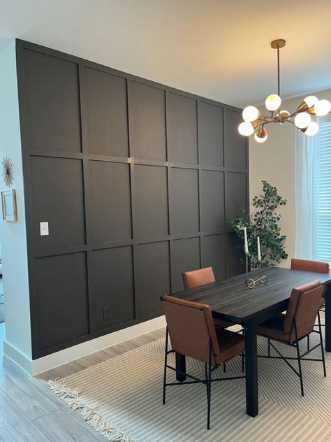 Square Accent Wall Living Room, Grid Accent Wall Living Room, Charcoal Accent Wall Kitchen, Office With Dark Accent Wall, Slate Grey Accent Wall, Board And Batten Squares, Urban Bronze Accent Wall, Accent Black Wall, Tan Accent Wall